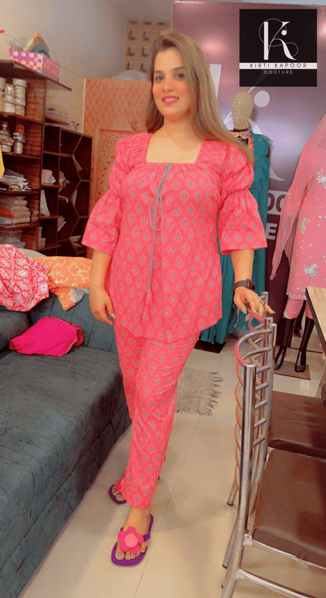 Pink Cotton Stylish Co - ord Set - Kirti Kapoor Couture
