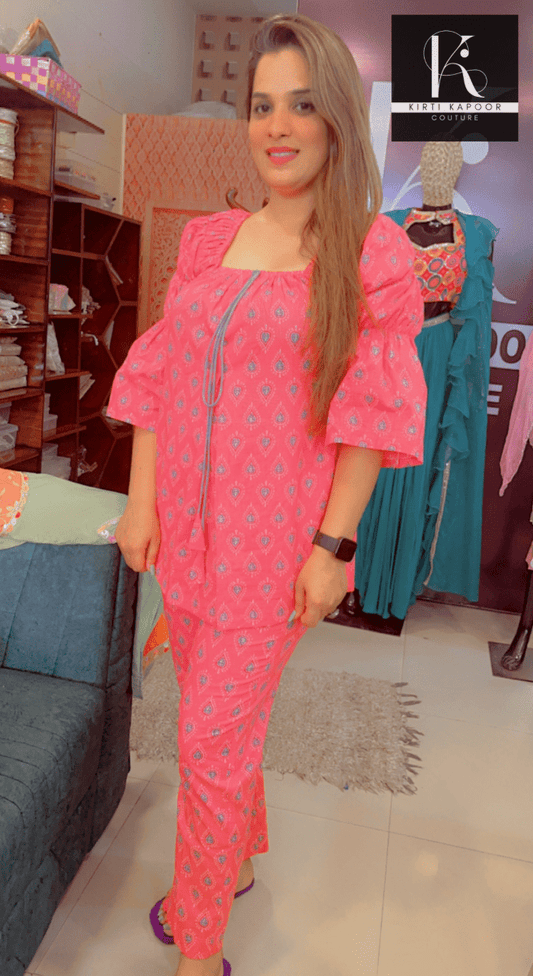 Pink Cotton Stylish Co - ord Set - Kirti Kapoor Couture