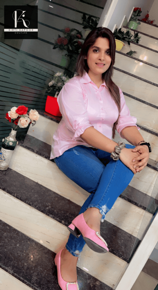 Pink Cotton Top with Back - Bow Design - Kirti Kapoor Couture