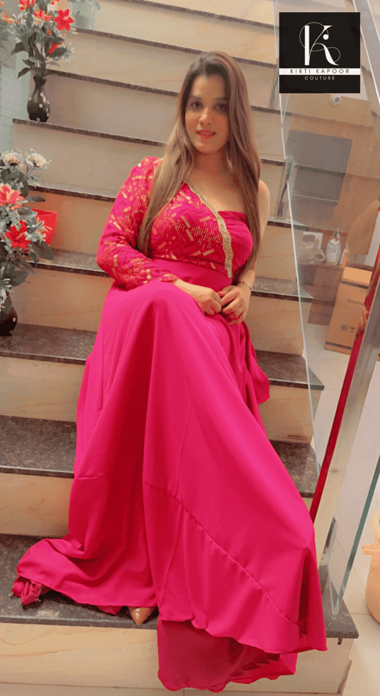 Pink Designer Gown with attached Dupatta - Kirti Kapoor Couture