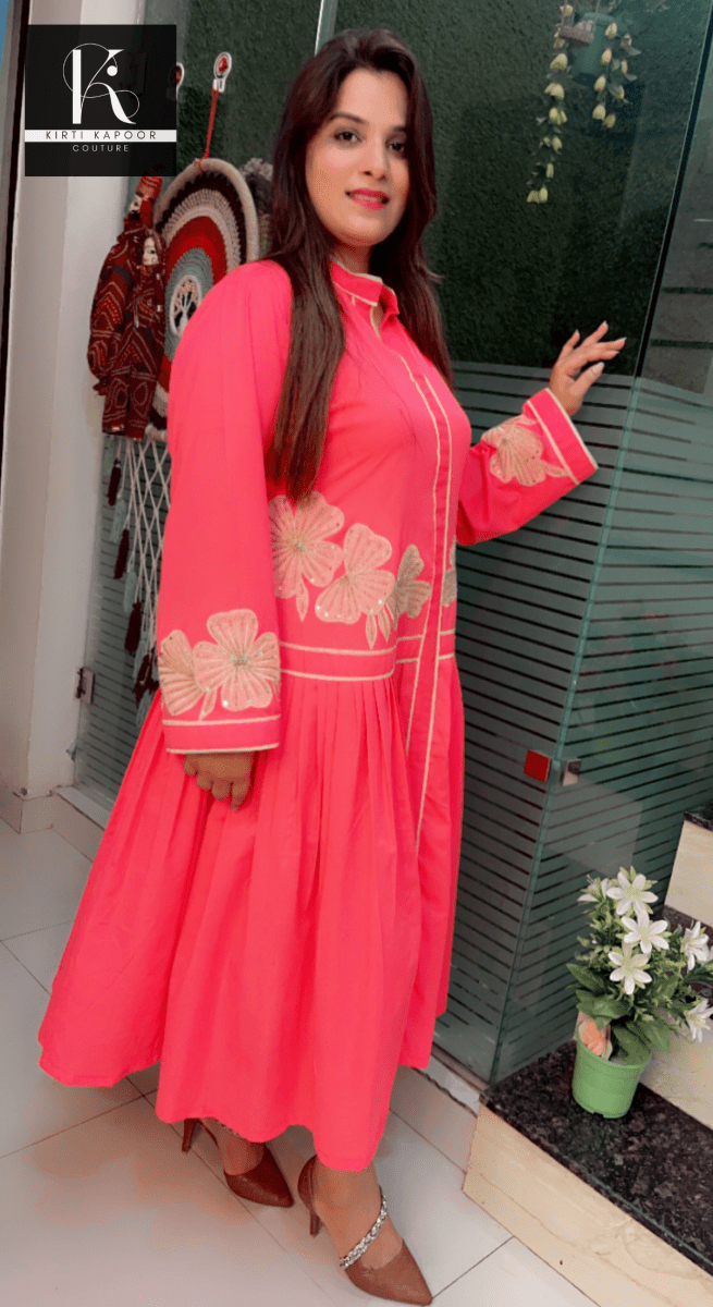 Pink Embroidered A - line Dress - Kirti Kapoor Couture