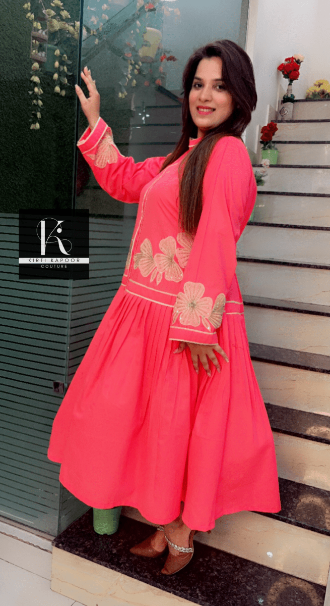 Pink Embroidered A - line Dress - Kirti Kapoor Couture