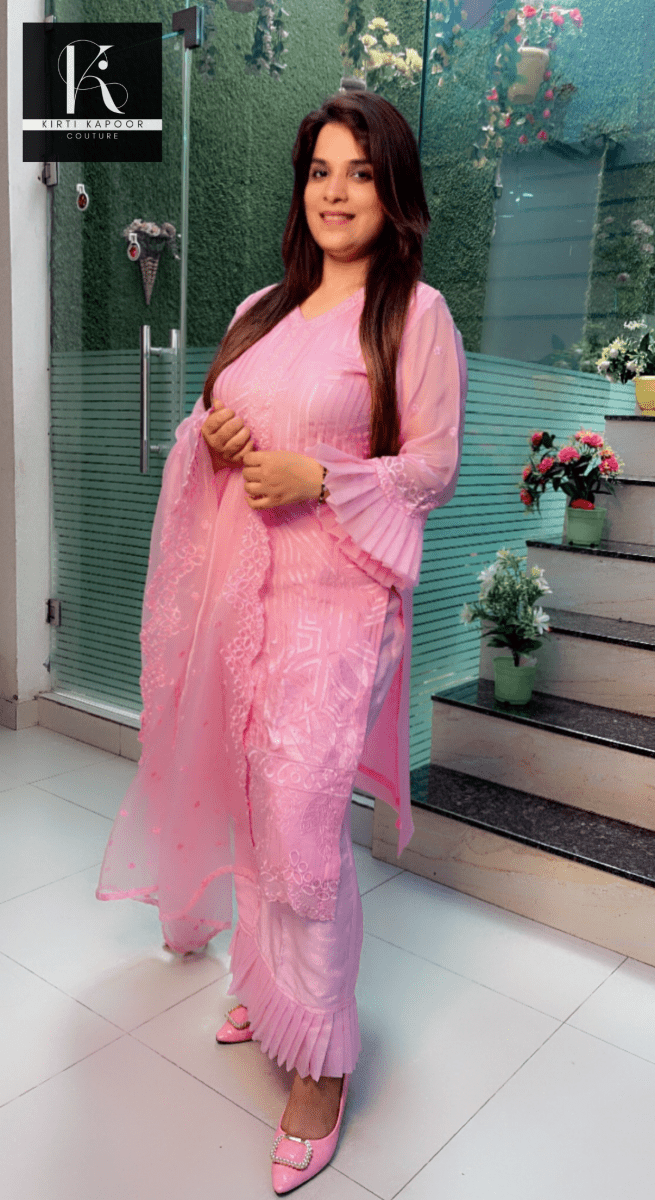 Pink Embroidered Designer Suit - Kirti Kapoor Couture