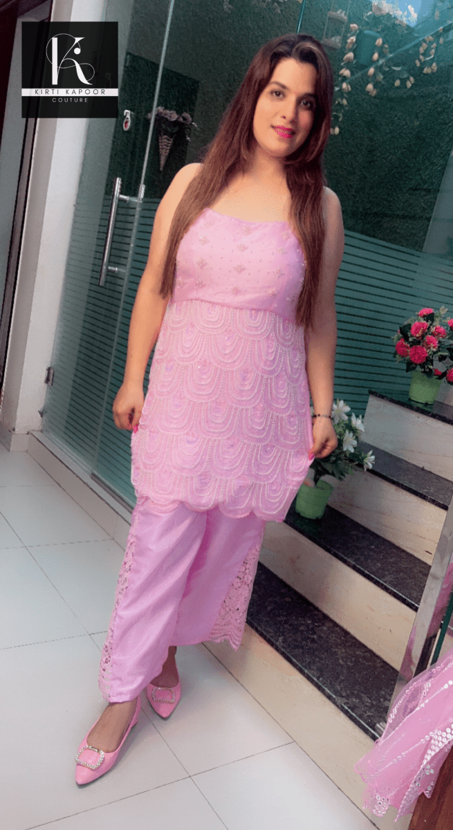 Pink Embroidered Suit with Designer Pant and Dupatta - Kirti Kapoor Couture