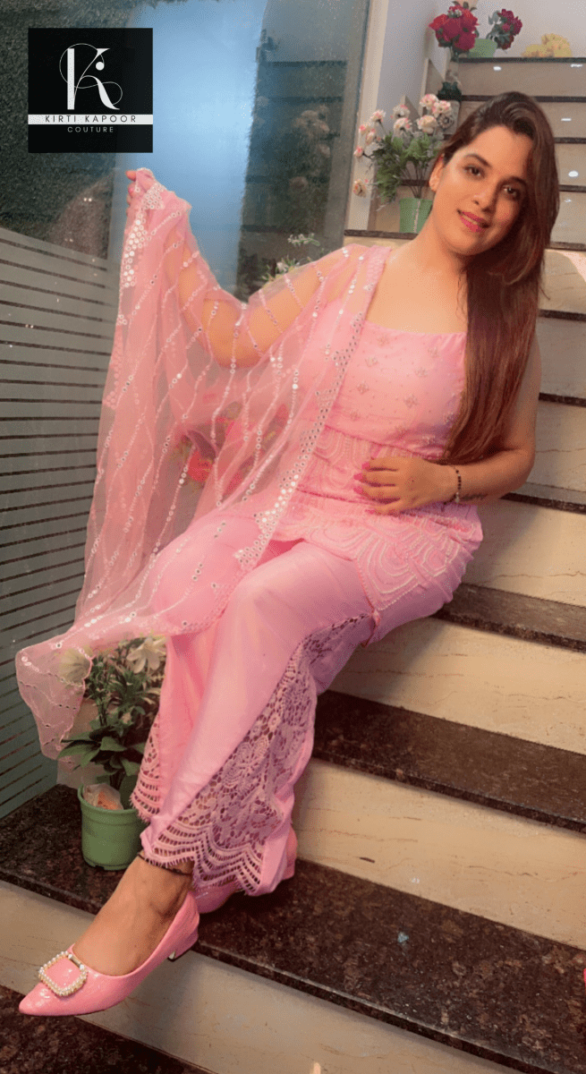 Pink Embroidered Suit with Designer Pant and Dupatta - Kirti Kapoor Couture