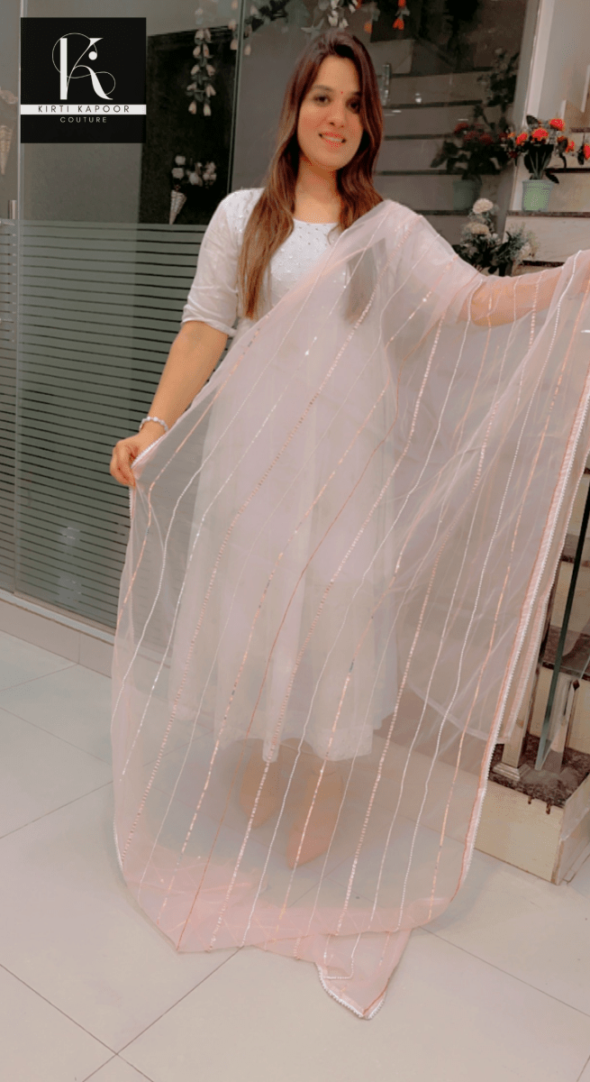 Pink Hand - Embroidered Dupatta - Kirti Kapoor Couture