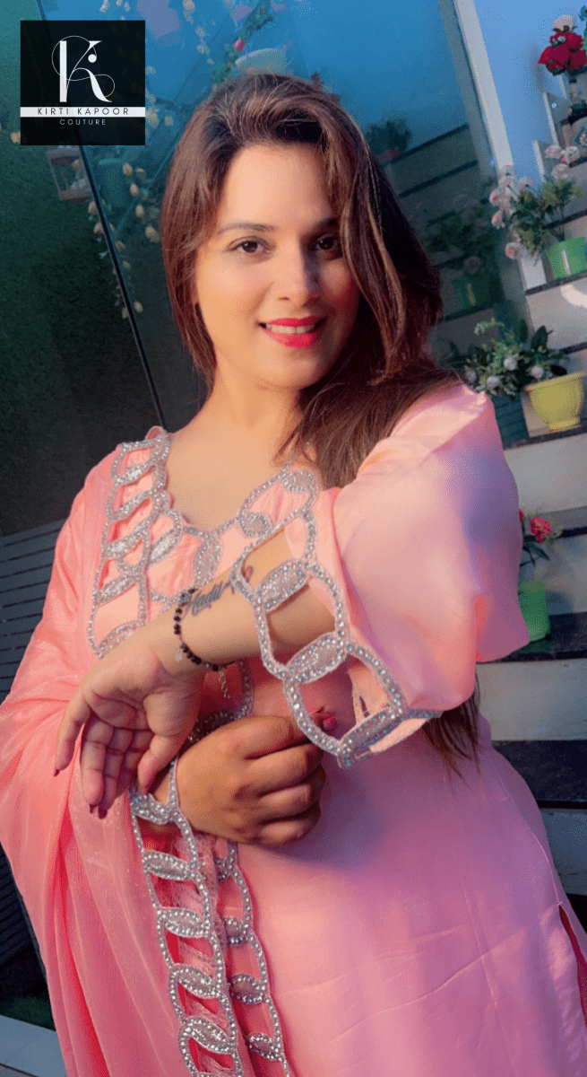 Pink Hand - Embroidered Suit with Silver Work Overall - Kirti Kapoor Couture