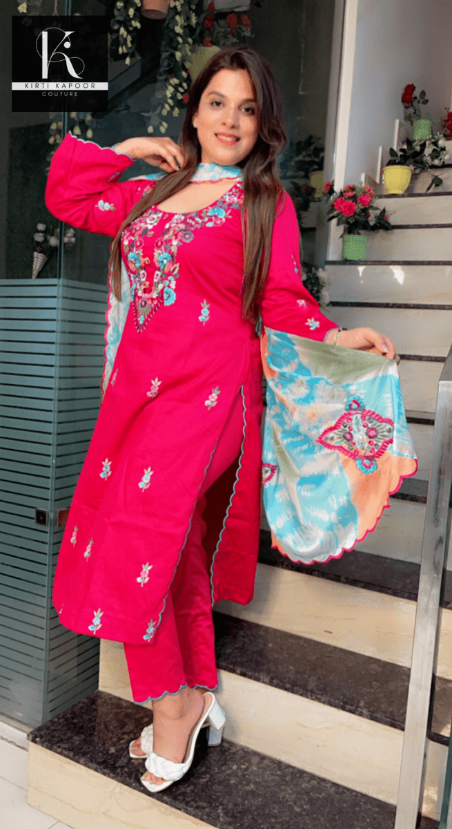 Pink Hand - Embroidered Suit with Tie & Dye dupatta - Kirti Kapoor Couture