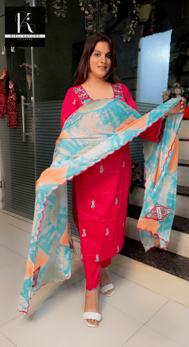 Pink Hand - Embroidered Suit with Tie & Dye dupatta - Kirti Kapoor Couture