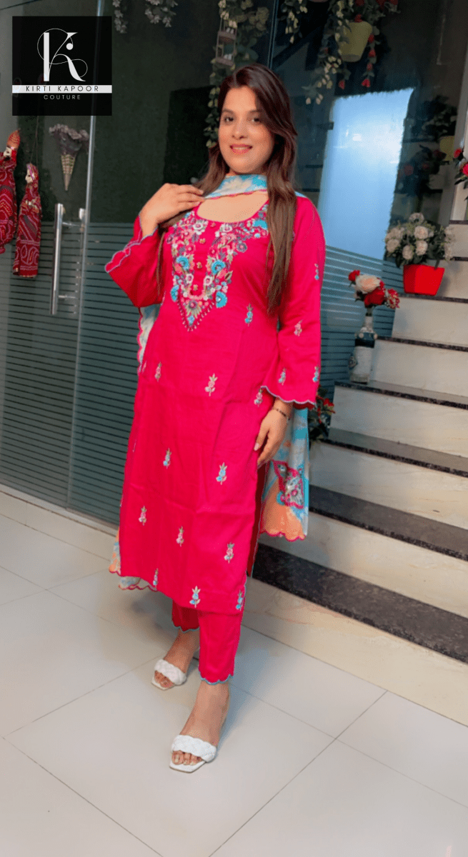 Pink Hand - Embroidered Suit with Tie & Dye dupatta - Kirti Kapoor Couture