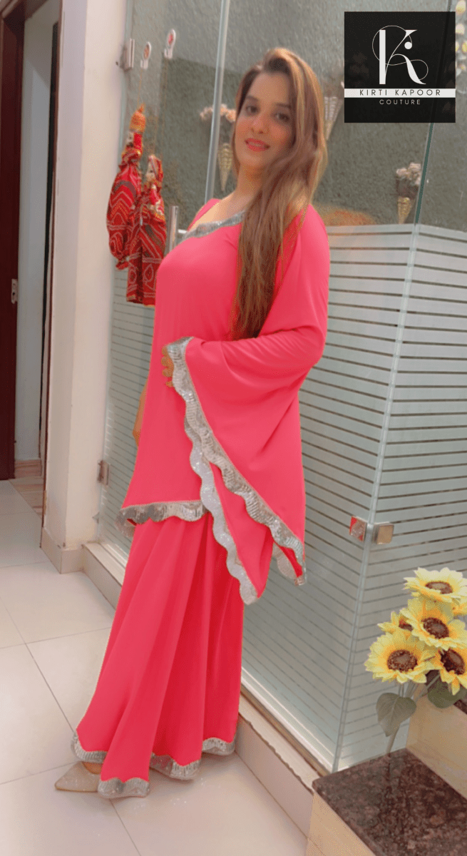 Pink One - Sided Kaftan Dress With Flaired Bottom - Kirti Kapoor Couture