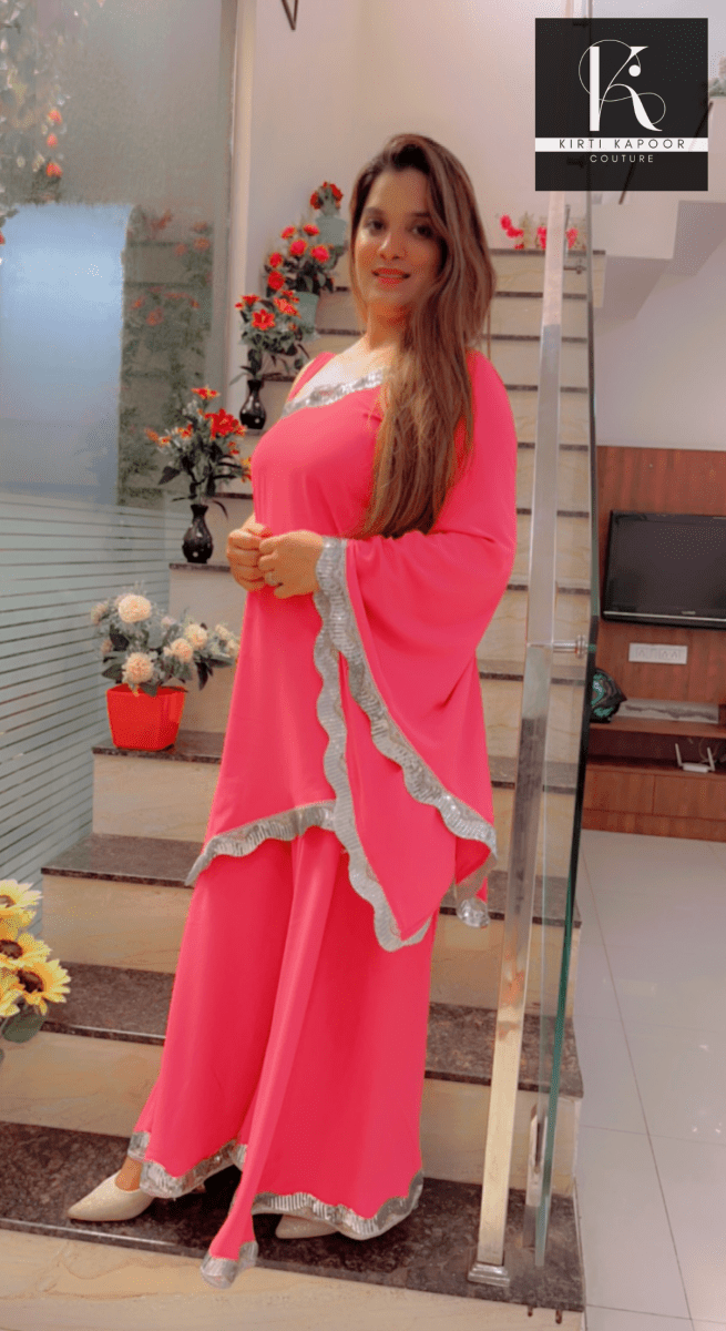 Pink One - Sided Kaftan Dress With Flaired Bottom - Kirti Kapoor Couture