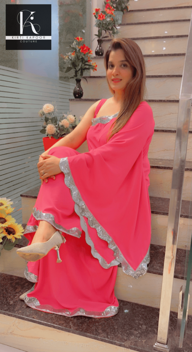Pink One - Sided Kaftan Dress With Flaired Bottom - Kirti Kapoor Couture