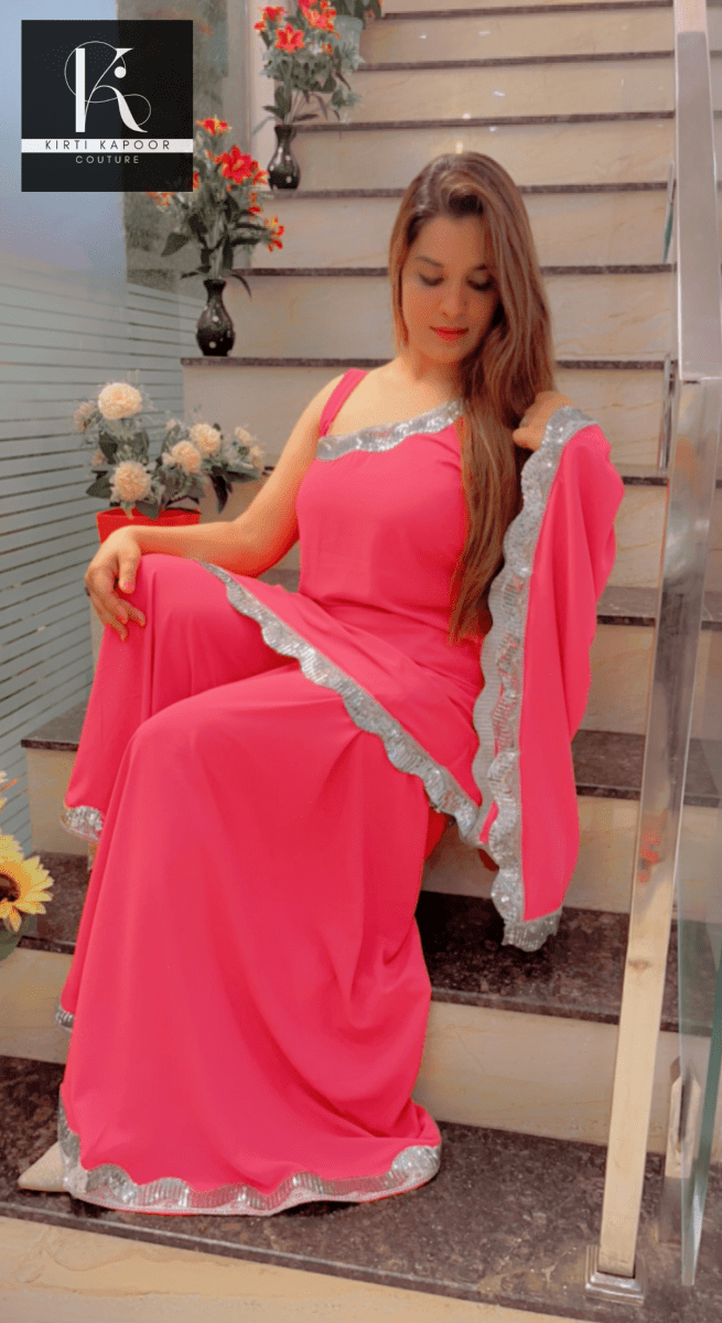 Pink One - Sided Kaftan Dress With Flaired Bottom - Kirti Kapoor Couture
