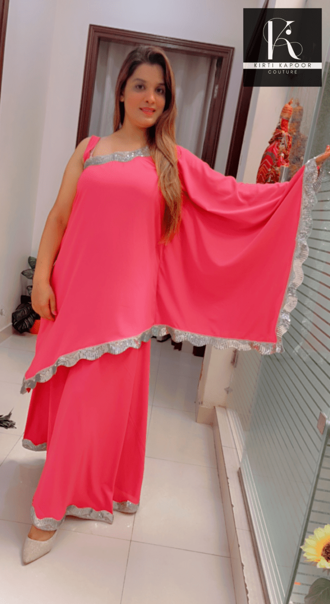 Pink One - Sided Kaftan Dress With Flaired Bottom - Kirti Kapoor Couture