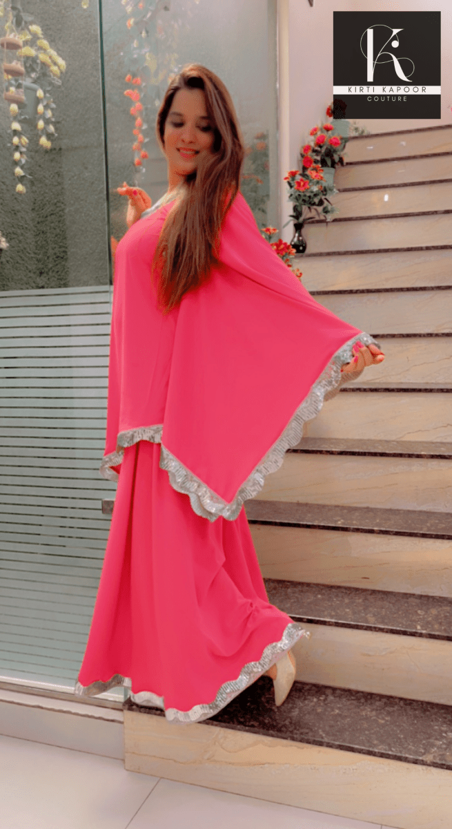 Pink One - Sided Kaftan Dress With Flaired Bottom - Kirti Kapoor Couture