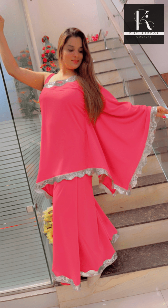 Pink One - Sided Kaftan Dress With Flaired Bottom - Kirti Kapoor Couture