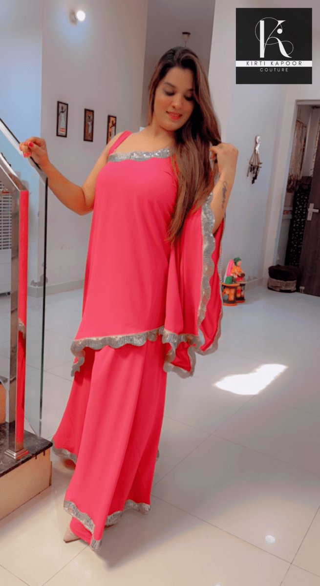 Pink One - Sided Kaftan Dress With Flaired Bottom - Kirti Kapoor Couture