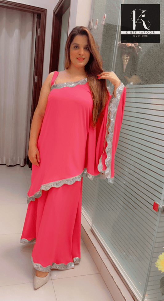Pink One - Sided Kaftan Dress With Flaired Bottom - Kirti Kapoor Couture