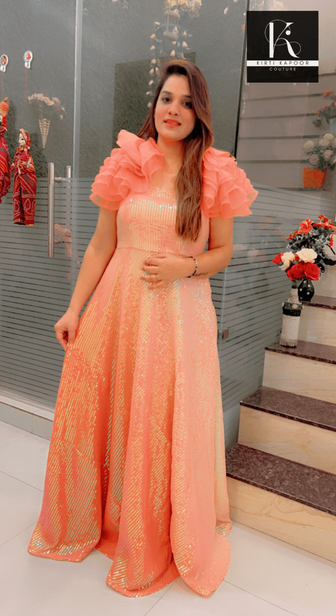 Pink & Peach Sequence Gown - Kirti Kapoor Couture