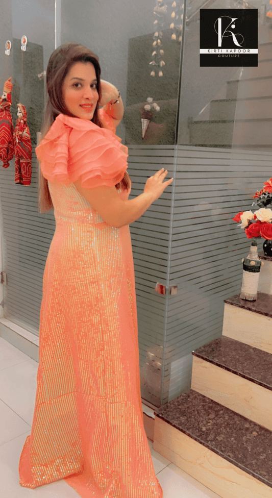 Pink & Peach Sequence Gown - Kirti Kapoor Couture