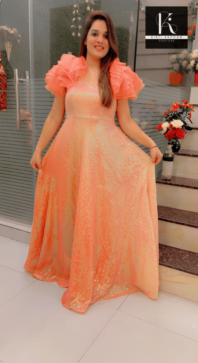 Pink & Peach Sequence Gown - Kirti Kapoor Couture