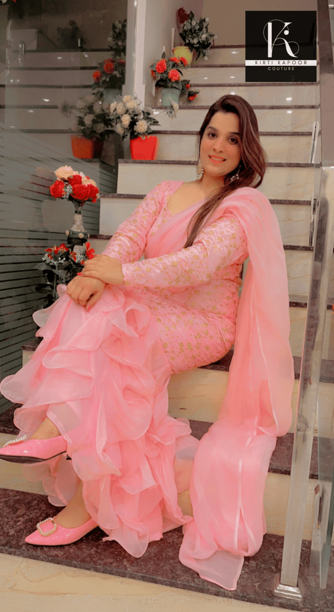 Pink Ruffled - Drape Fish - Cut Dress - Kirti Kapoor Couture
