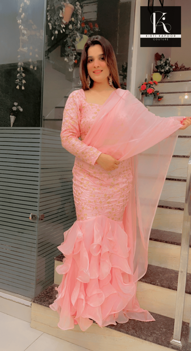 Pink Ruffled - Drape Fish - Cut Dress - Kirti Kapoor Couture