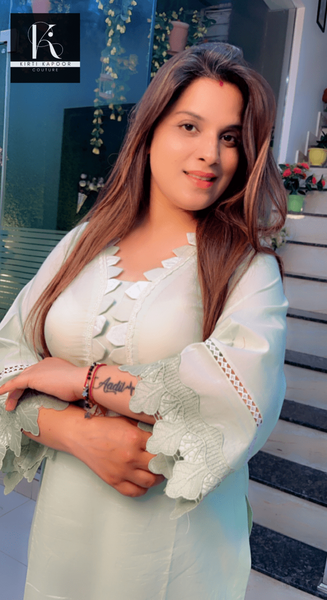 Pista Colored Designer Kurti with Pants - Kirti Kapoor Couture
