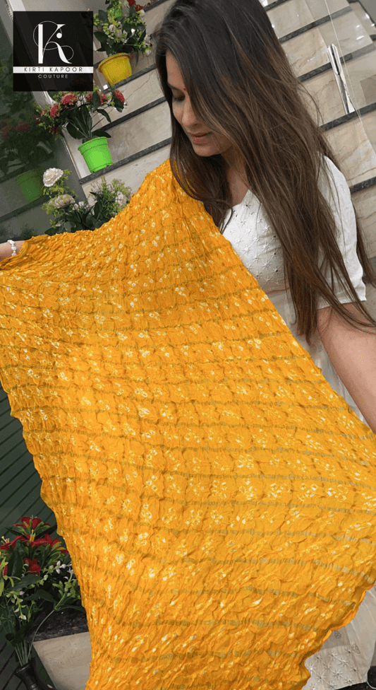 Printed Bandhani Dupatta (Yellow and Golden Combination) - Kirti Kapoor Couture