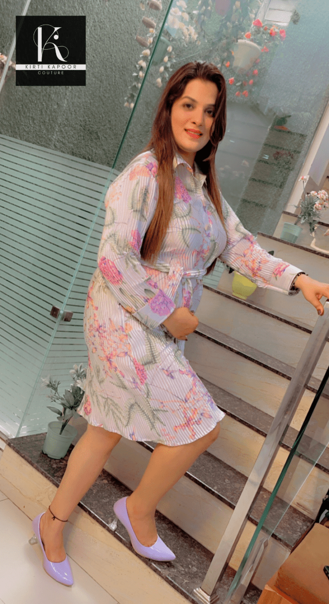 Printed Crushed Fabric Tunic with Belt - Kirti Kapoor Couture