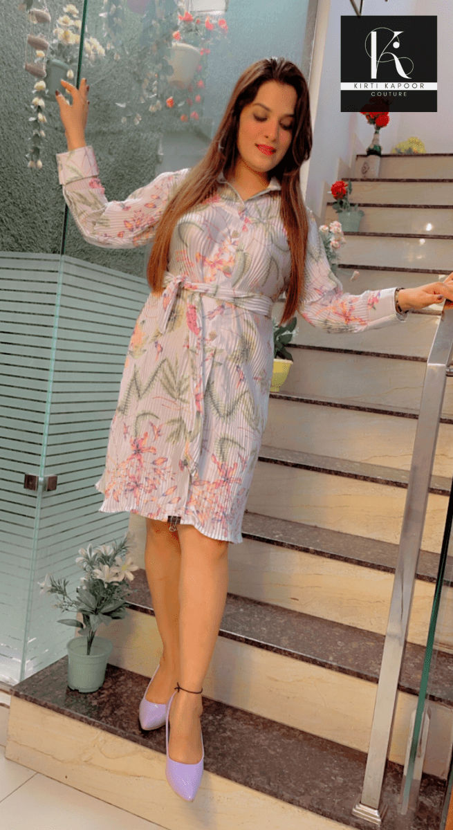 Printed Crushed Fabric Tunic with Belt - Kirti Kapoor Couture