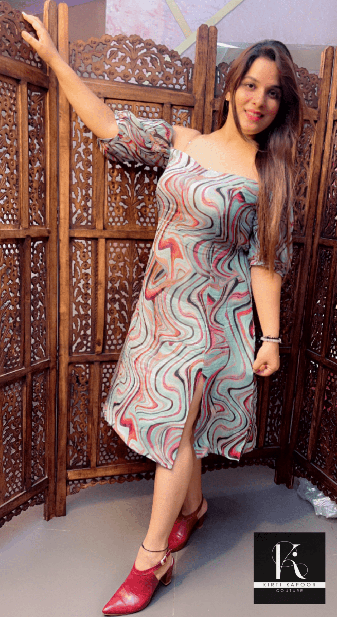 Printed Organza Short Dress with knee slit - Kirti Kapoor Couture