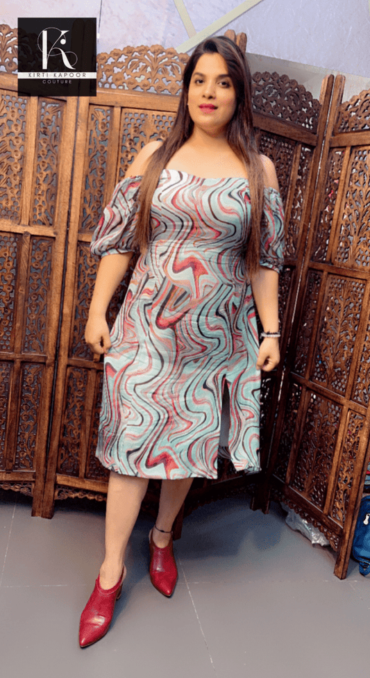 Printed Organza Short Dress with knee slit - Kirti Kapoor Couture