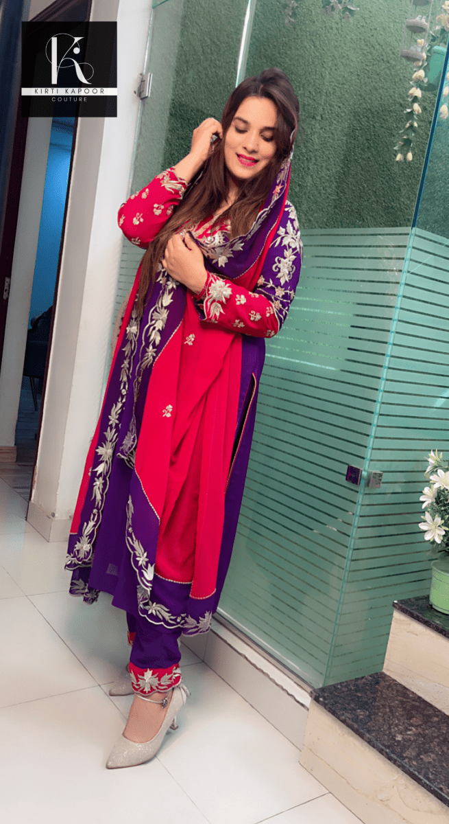 Purple and Magenta Embroidered Suit with worked Dupatta - Kirti Kapoor Couture