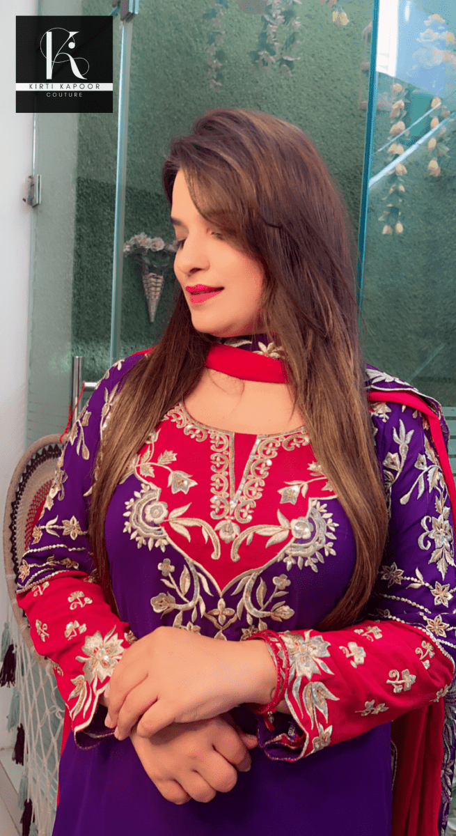 Purple and Magenta Embroidered Suit with worked Dupatta - Kirti Kapoor Couture