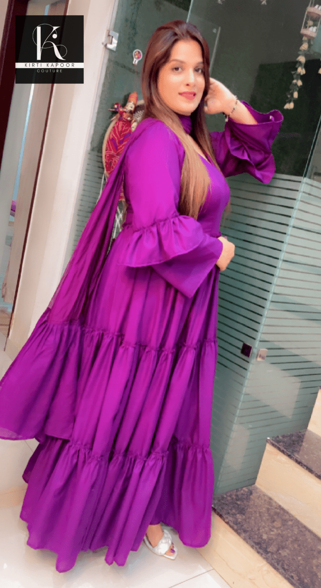 Purple Cotton Frock Suit with Designer Dupatta - Kirti Kapoor Couture
