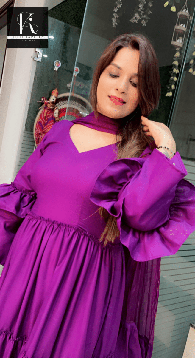Purple Cotton Frock Suit with Designer Dupatta - Kirti Kapoor Couture