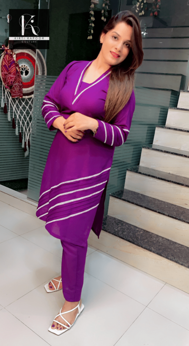Purple Designer Kurti and Pant Set - Kirti Kapoor Couture