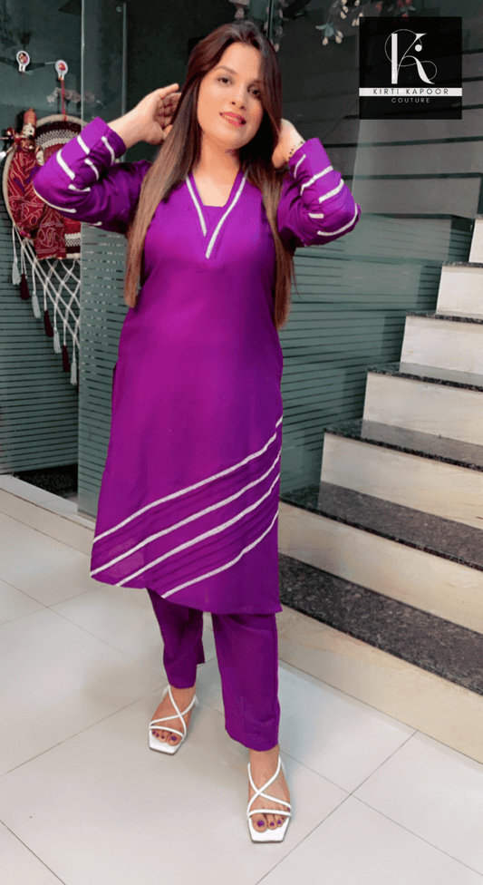 Purple Designer Kurti and Pant Set - Kirti Kapoor Couture