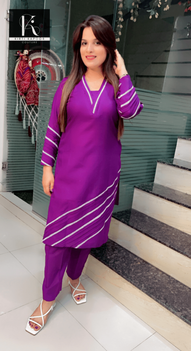 Purple Designer Kurti and Pant Set - Kirti Kapoor Couture