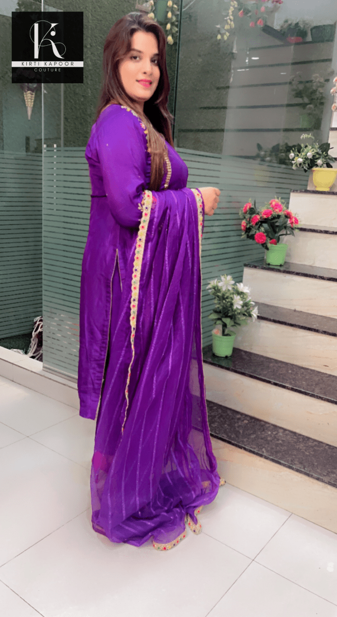 Purple Hand - Embroidered Suit with Organza Sequence Dupatta - Kirti Kapoor Couture