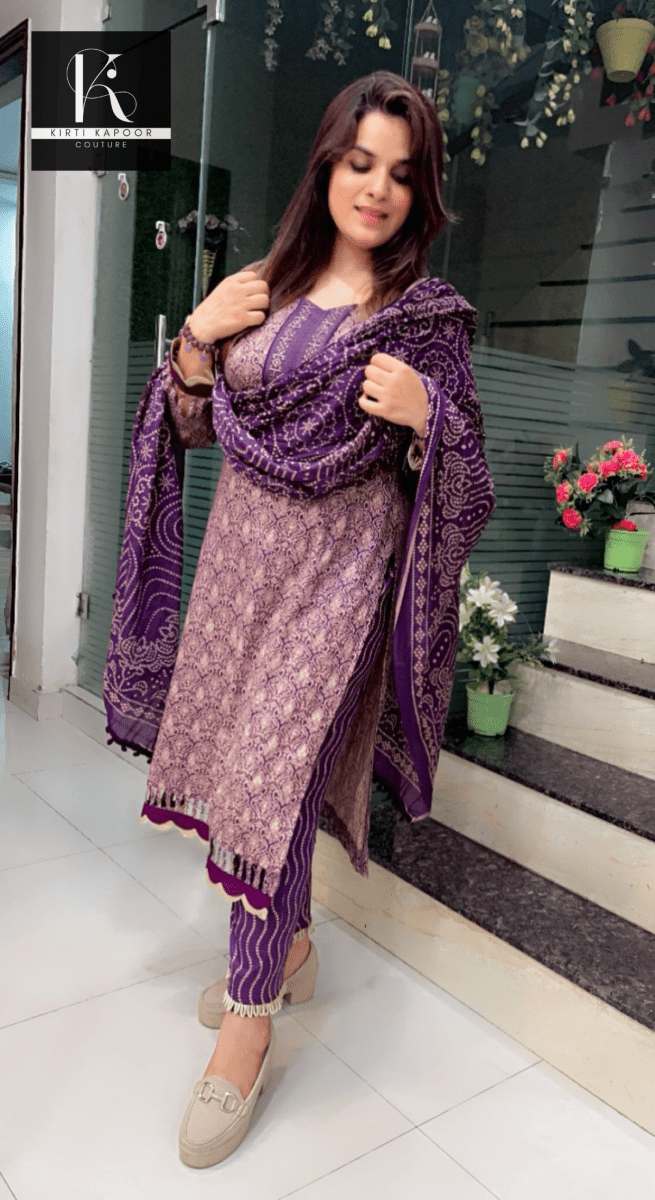Purple Pant Suit with Beige Highlights - Kirti Kapoor Couture