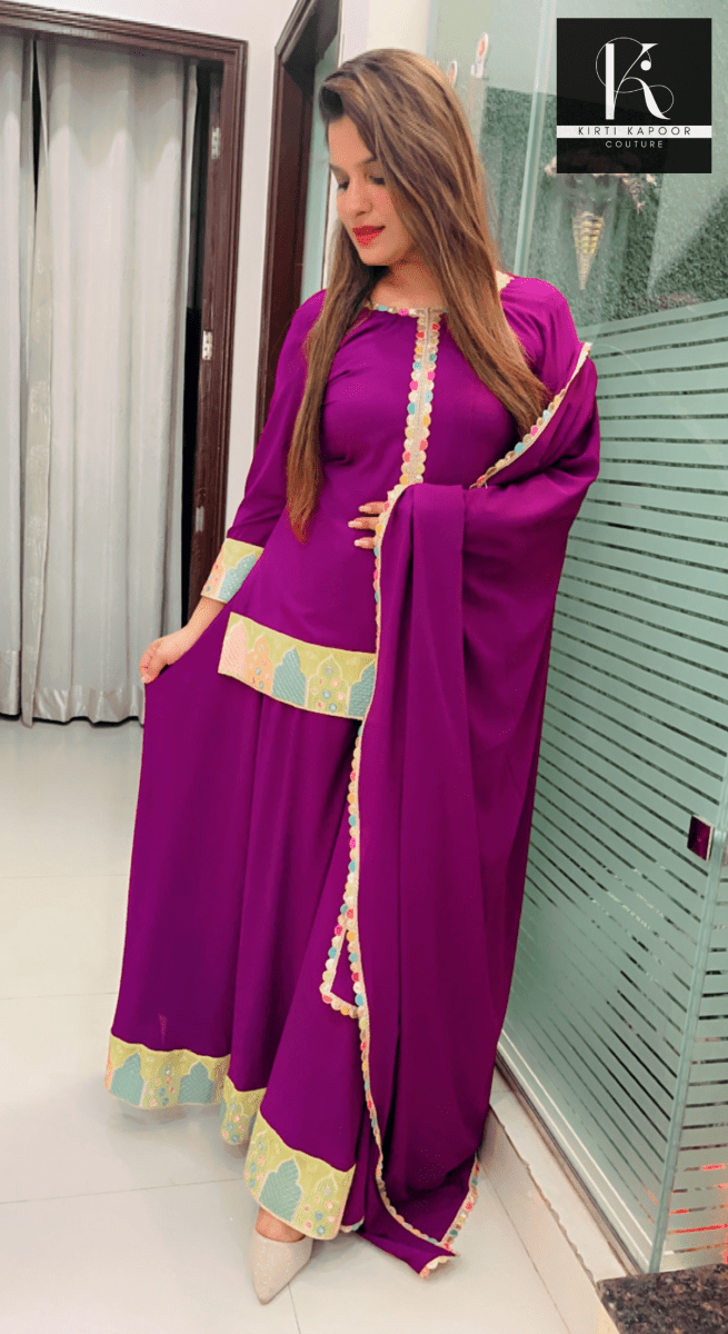 Purple Plazo Suit with Yellow Highlighting - Kirti Kapoor Couture