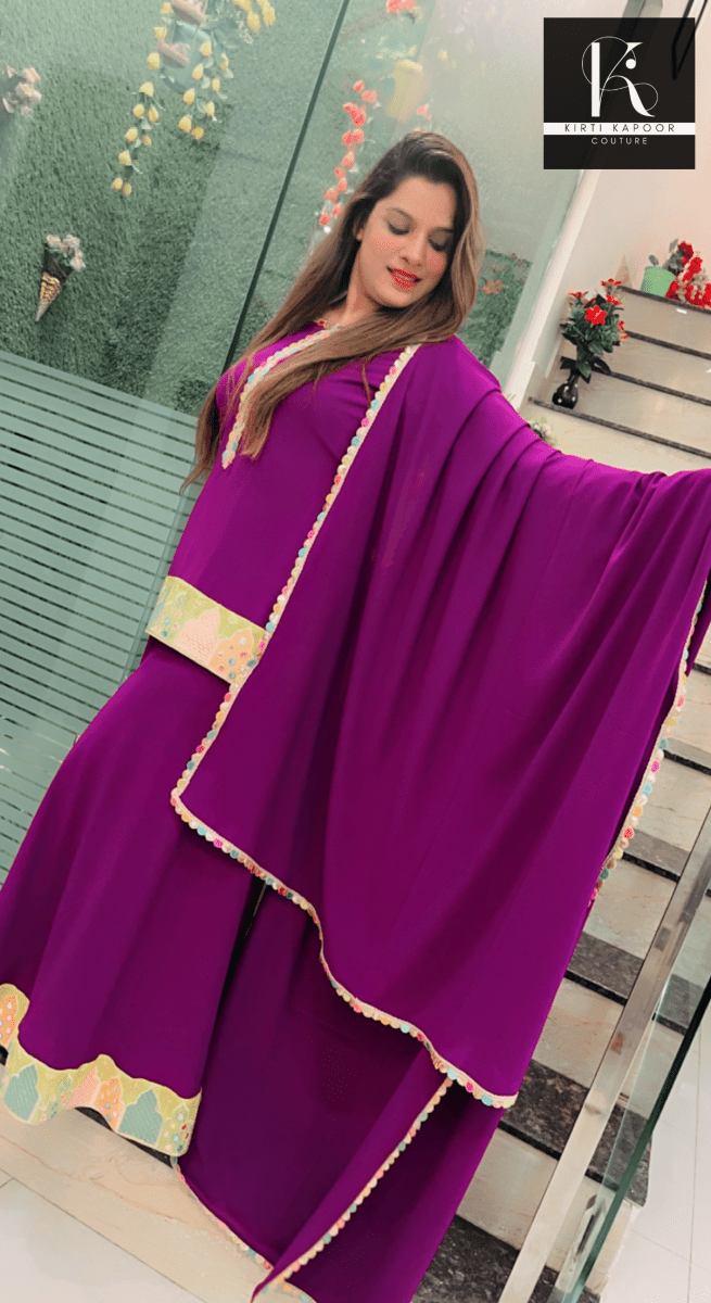 Purple Plazo Suit with Yellow Highlighting - Kirti Kapoor Couture