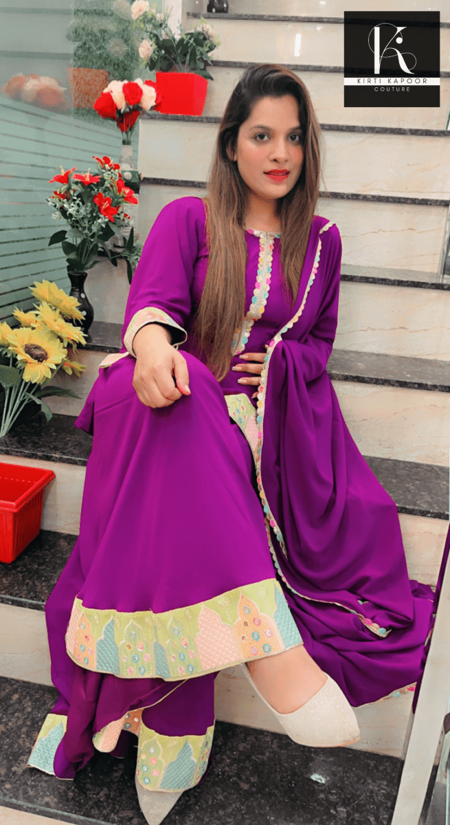 Purple Plazo Suit with Yellow Highlighting - Kirti Kapoor Couture