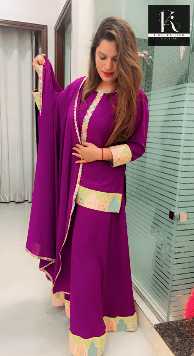 Purple Plazo Suit with Yellow Highlighting - Kirti Kapoor Couture