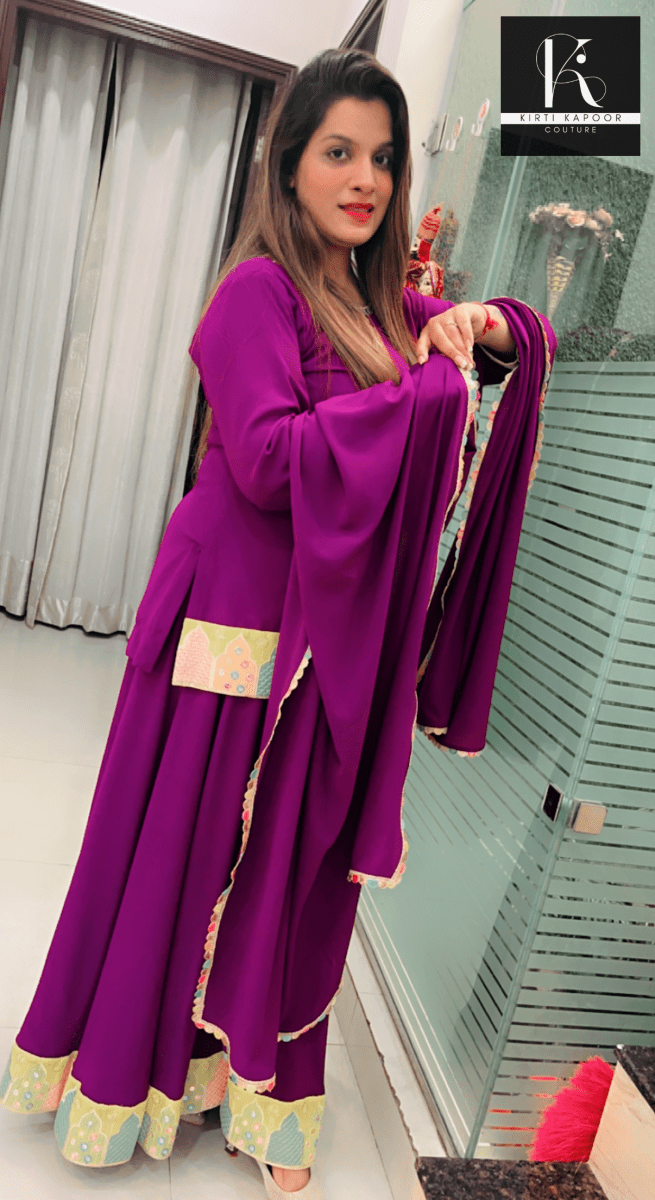 Purple Plazo Suit with Yellow Highlighting - Kirti Kapoor Couture