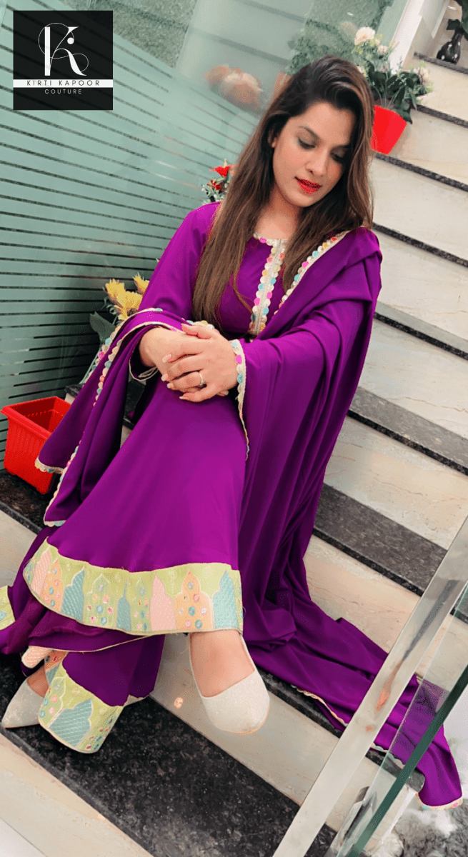 Purple Plazo Suit with Yellow Highlighting - Kirti Kapoor Couture