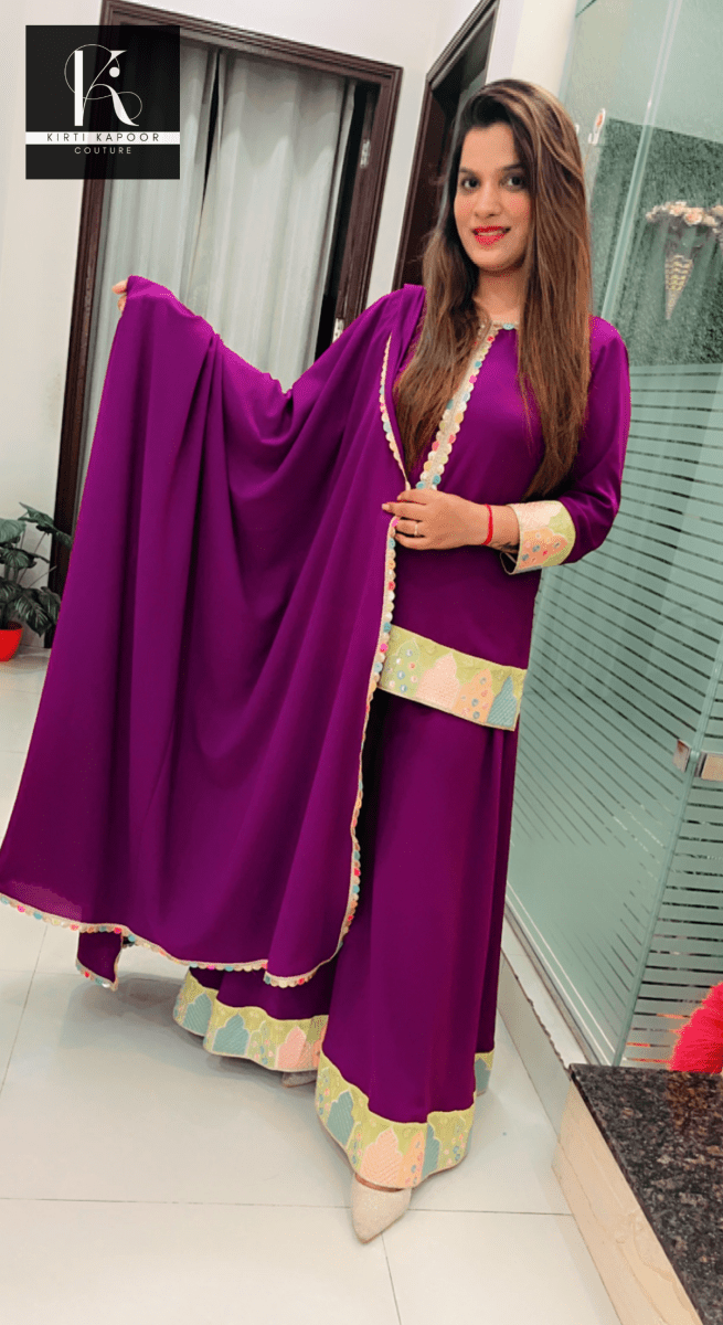 Purple Plazo Suit with Yellow Highlighting - Kirti Kapoor Couture